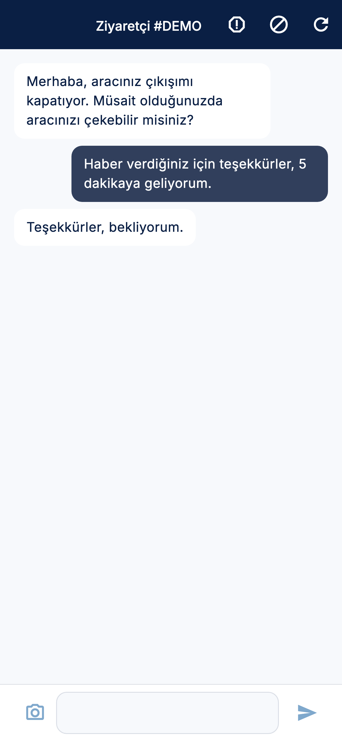 Araç sahibine ulaşan mesajın uygulamadaki görünümü